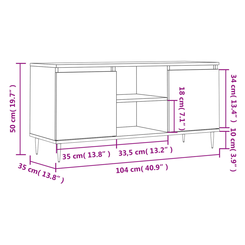 Móvel de TV 104x35x50 cm derivados de madeira branco brilhante