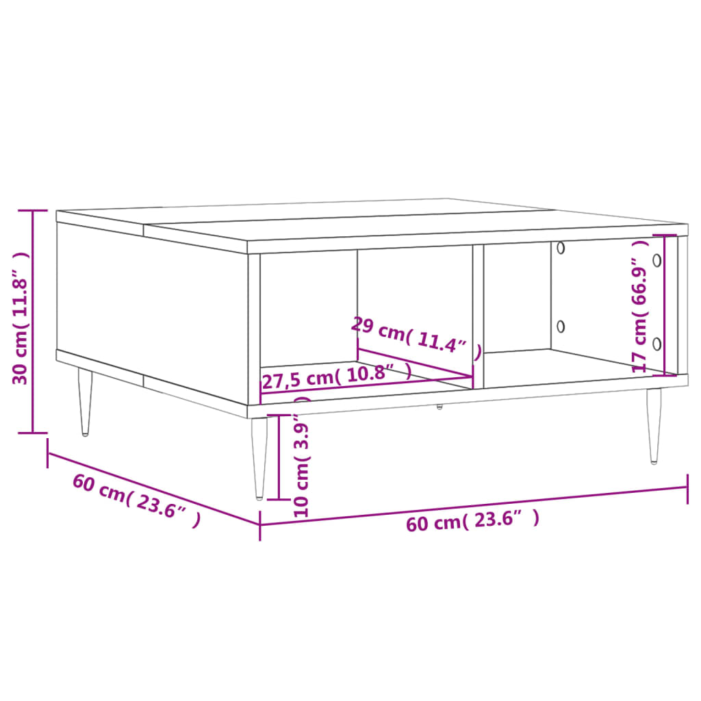 Mesa de centro 60x60x30 cm derivados de madeira cinzento sonoma