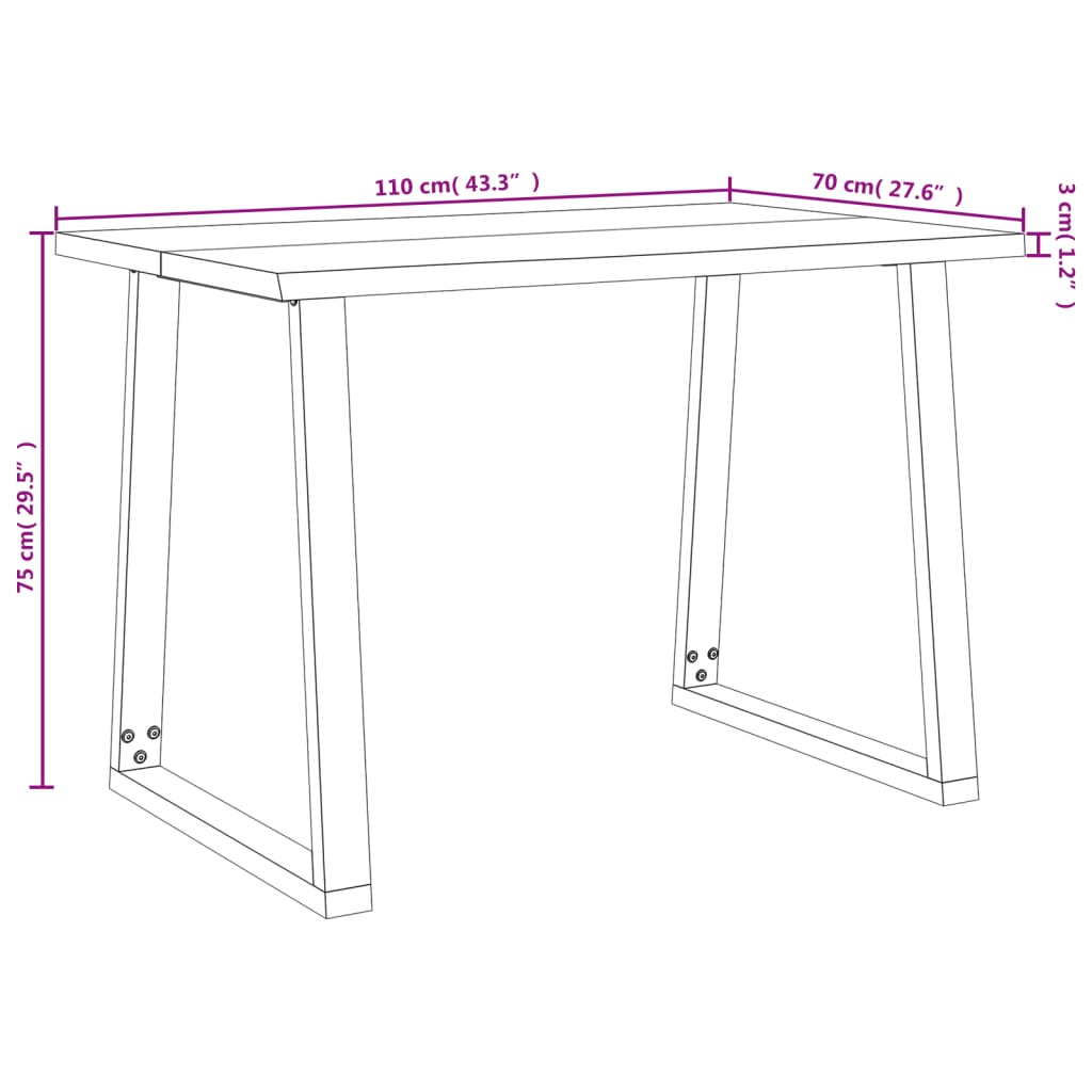 Mesa de jantar c/ bordas vivas 110x70x75 cm acácia maciça