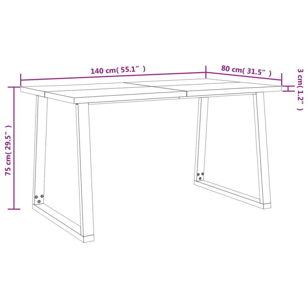 Mesa de jantar c/ bordas vivas 140x80x75 cm acácia maciça