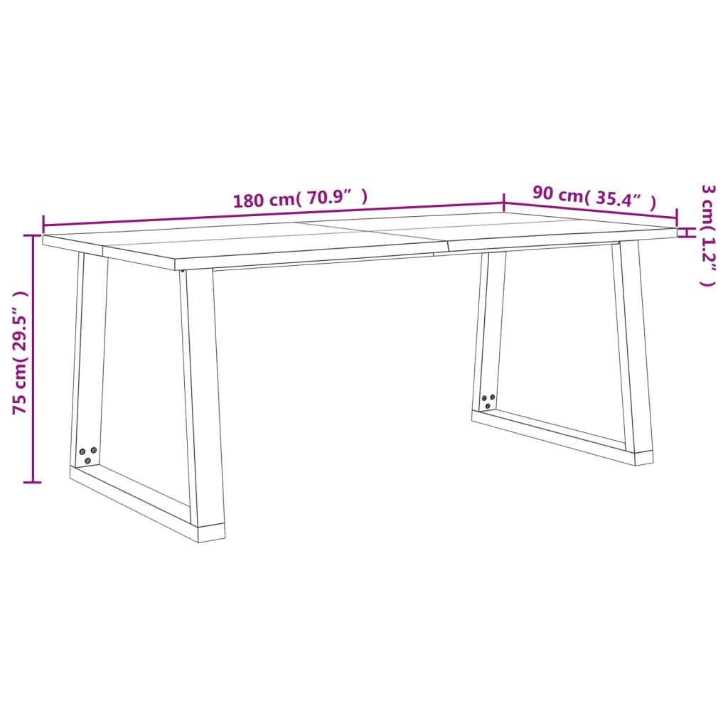 Mesa de jantar c/ bordas vivas 180x90x75 cm acácia maciça