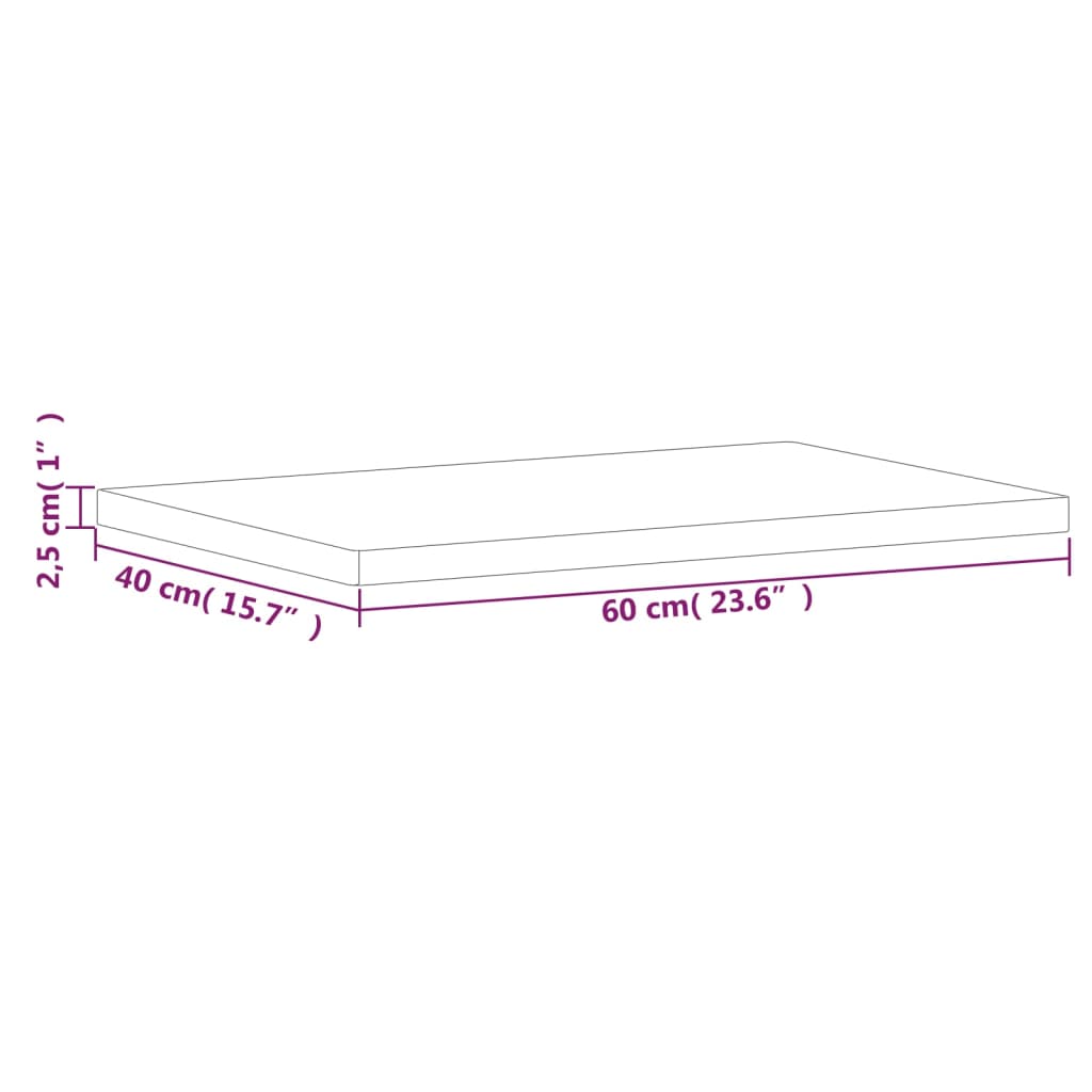 Tampo de mesa retangular 60x40x2,5 cm madeira de faia maciça