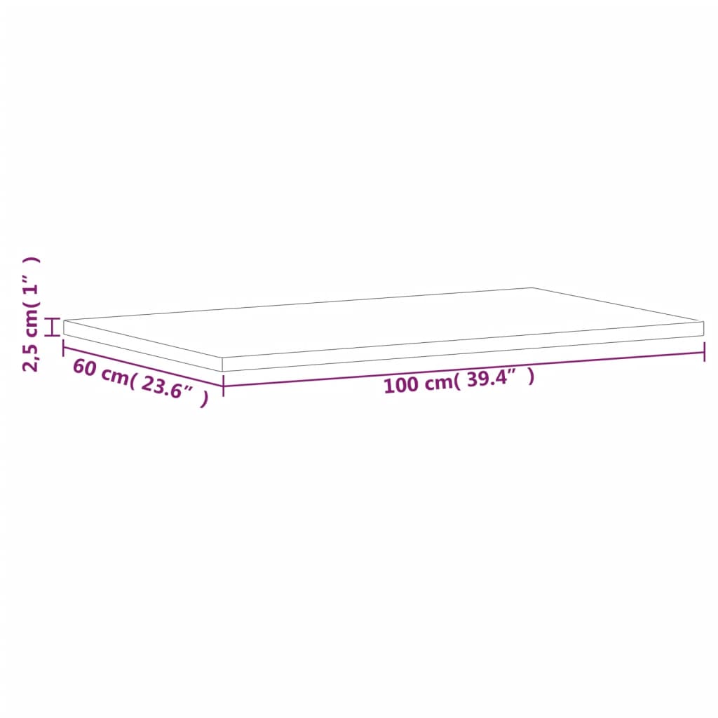 Tampo de mesa retangular 100x60x2,5 cm madeira de faia maciça