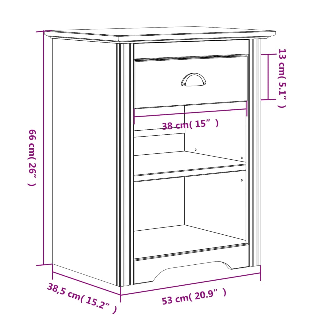 Mesa de cabeceira BODO 53x38,5x66 cm pinho maciço cinzento