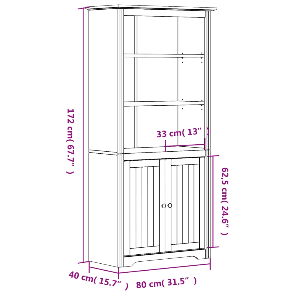 Estante BODO 80x40x172 cm madeira pinho maciça branco/castanho