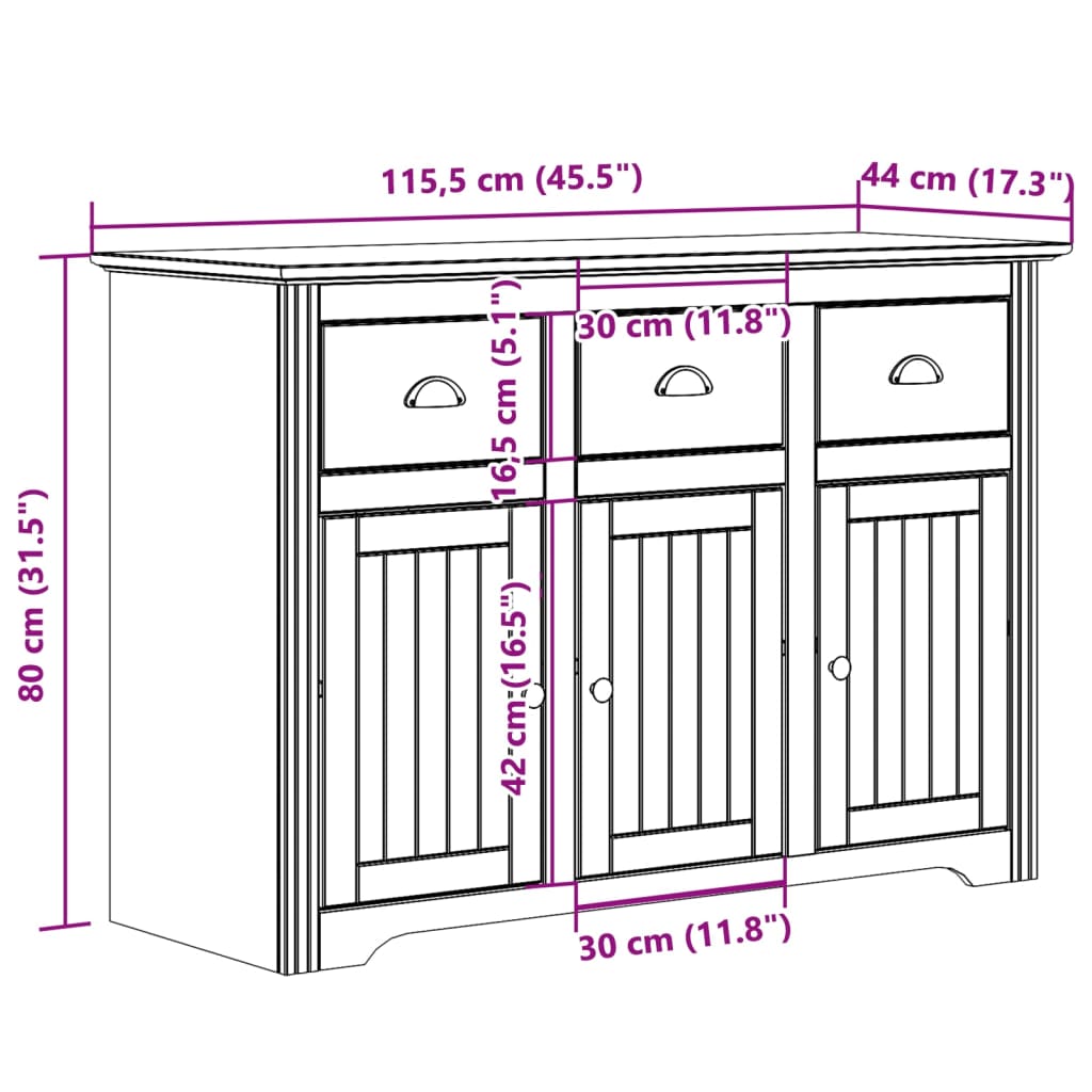 Aparador Outo em Madeira Maciça de 115 cm - Branco - Design Bohémio