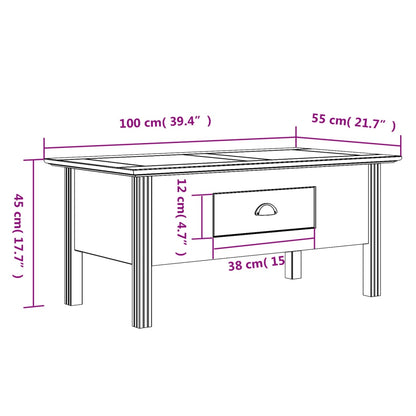 Mesa de centro BODO 100x55x45 cm madeira pinho maciça cinzento