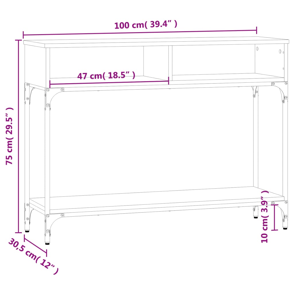 Consola de Entrada Alyssa - 100x30,5x75 cm - Cor Cinzento - Derivados de Madeira com Estrutura de Metal - Design Minimalista