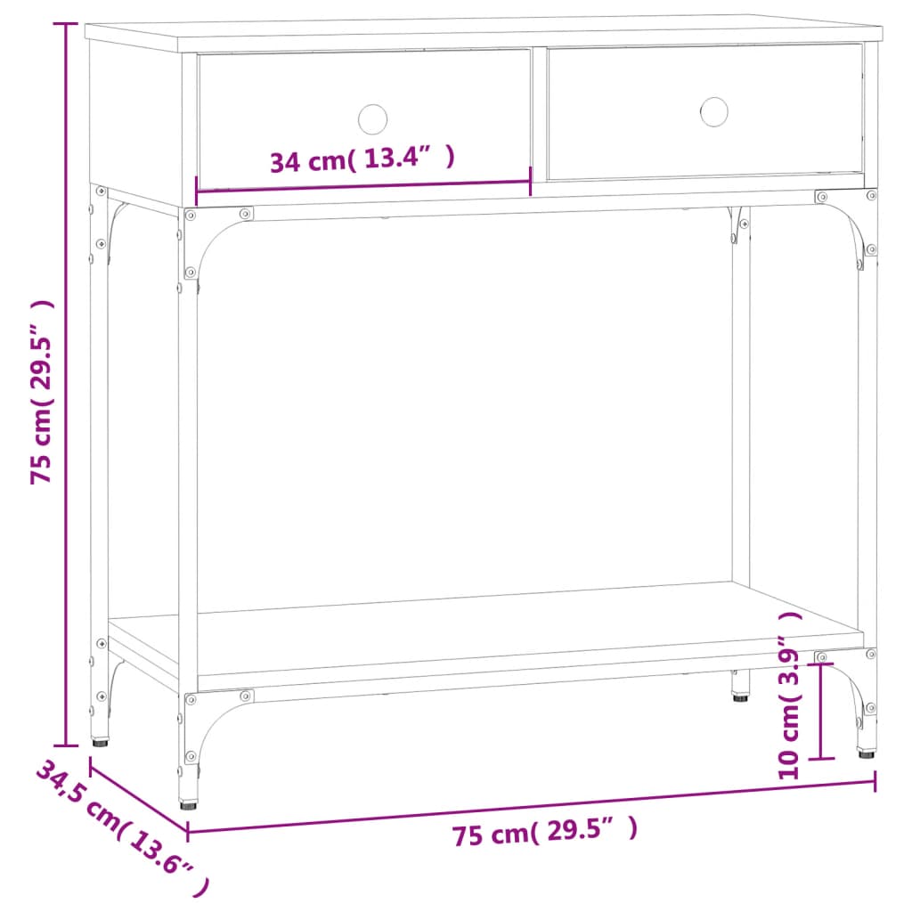 Consola de Entrada Annie - Com 2 Gavetas - 75x34,5x75 cm - Cinzento - Derivados de Madeira com Estrutura de Metal - Design Minimalista