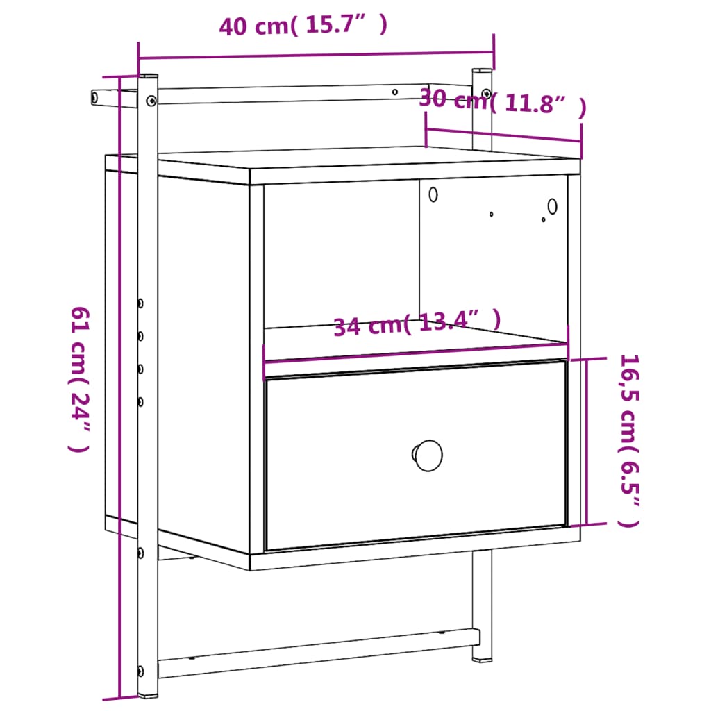 Mesas cabeceira 2 pcs 40x30x61 deriv. madeira carvalho castanho