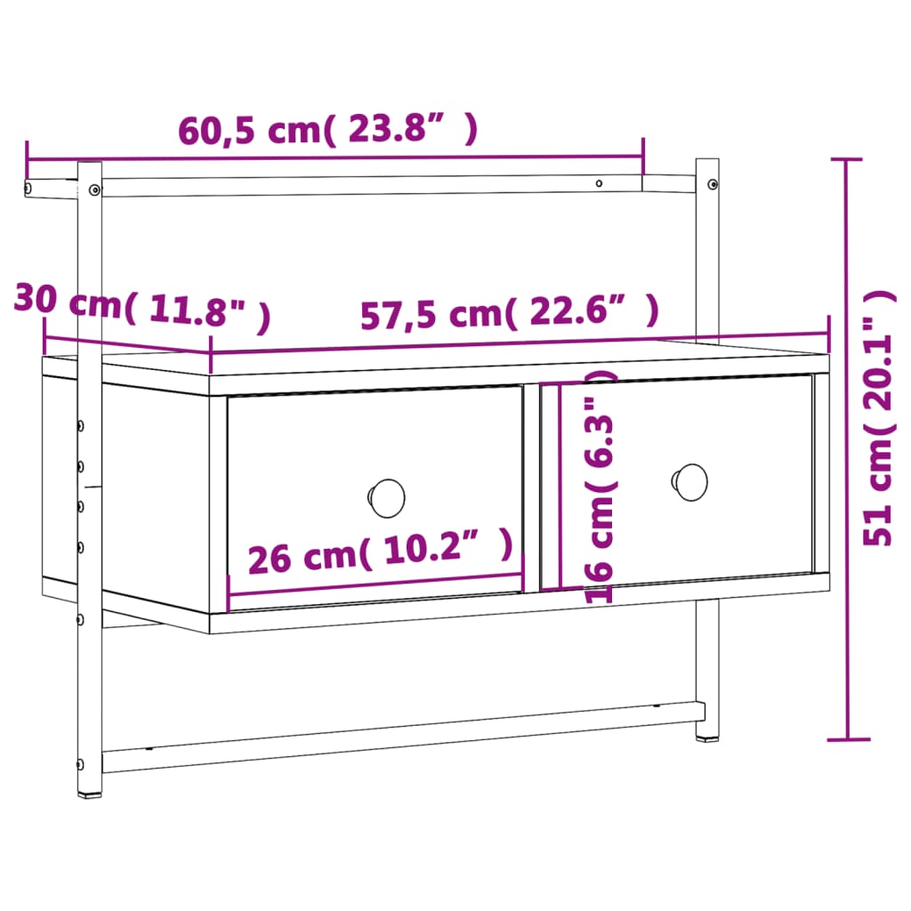 Móvel de TV de parede 60,5x30x51 cm deriv. madeira cinzento sonoma