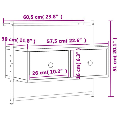 Móvel de TV de parede 60,5x30x51 cm deriv. madeira cinzento sonoma