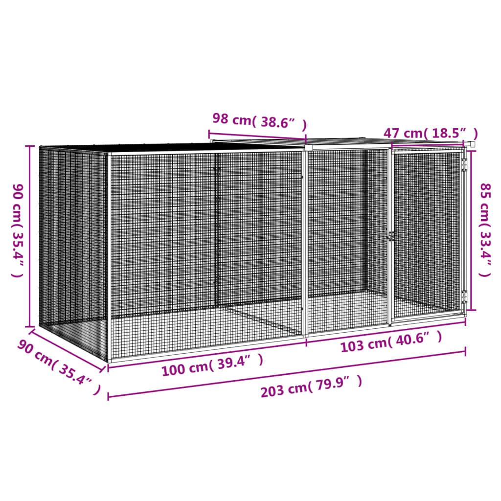 Galinheiro com teto 203x98x90 cm aço galvanizado antracite