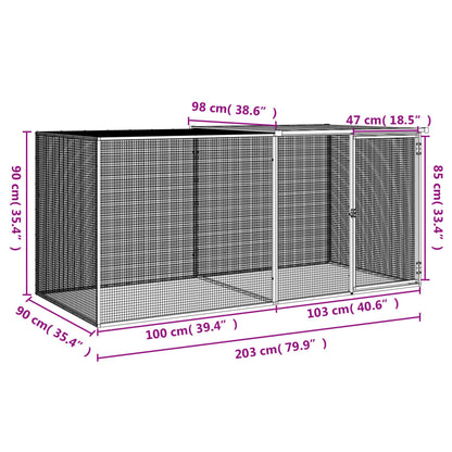 Galinheiro com teto 203x98x90 cm aço galvanizado antracite