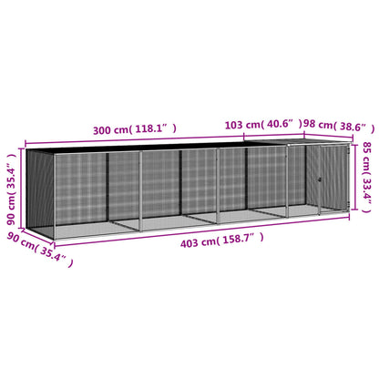 Galinheiro com teto 403x98x90 cm aço galvanizado cinza-claro