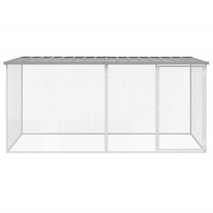 Galinheiro com teto 203x98x90 cm aço galvanizado cinza-claro