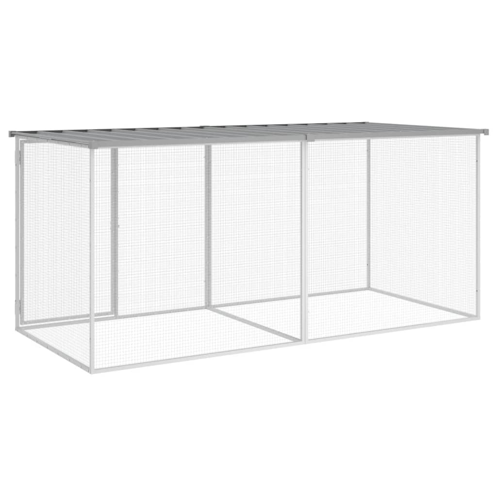 Galinheiro com teto 203x98x90 cm aço galvanizado cinza-claro