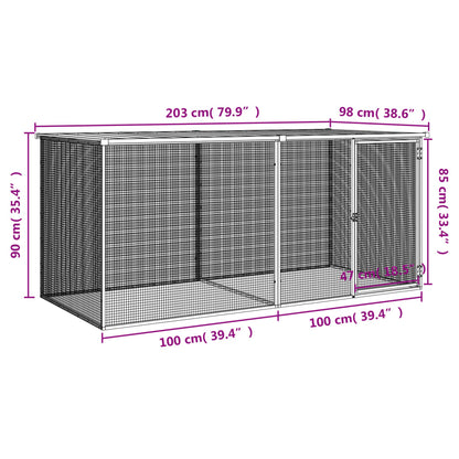 Galinheiro com teto 203x98x90 cm aço galvanizado cinza-claro