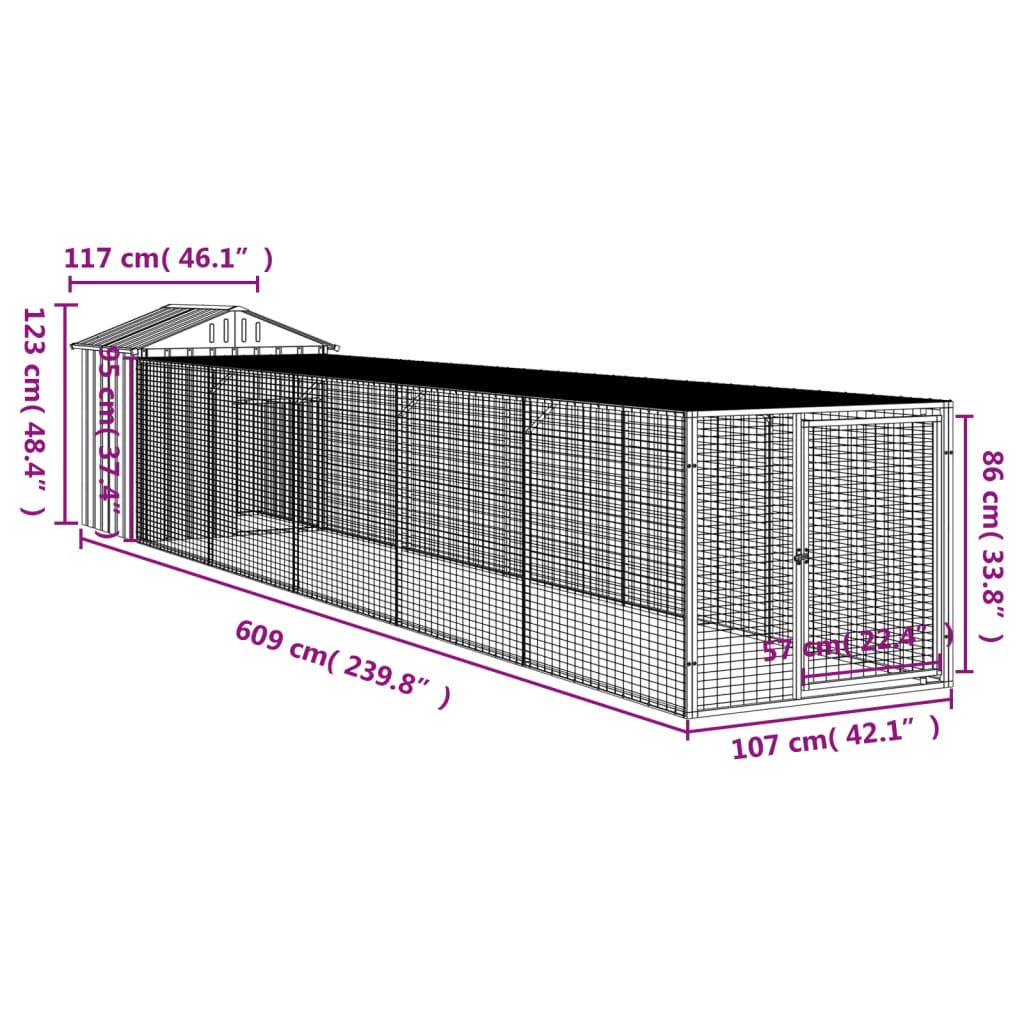 Galinheiro com anexo 117x609x123 cm aço galvanizado antracite