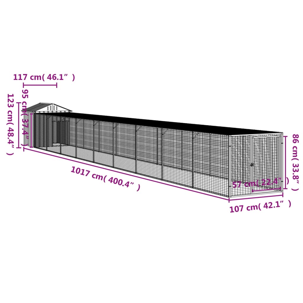 Galinheiro com anexo 117x1017x123 cm aço galvanizado antracite