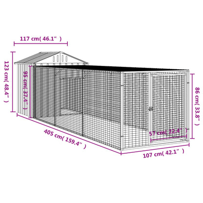 Galinheiro com anexo 117x405x123 cm aço galvanizado cinza-claro