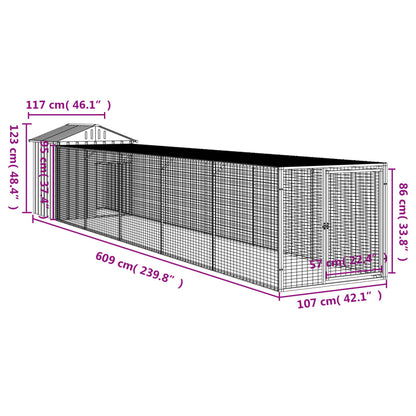 Galinheiro com anexo 117x609x123 cm aço galvanizado cinza-claro