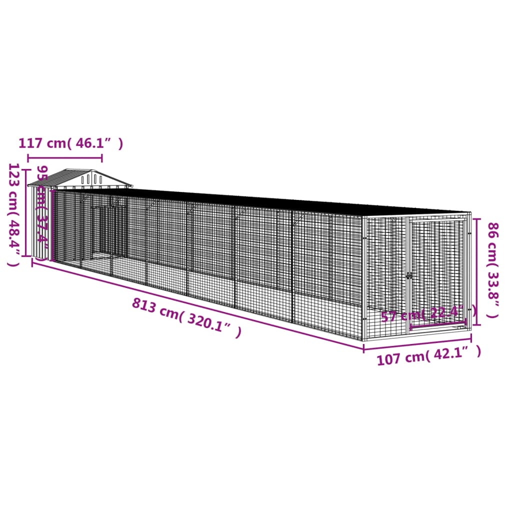 Galinheiro com anexo 117x813x123 cm aço galvanizado cinza-claro