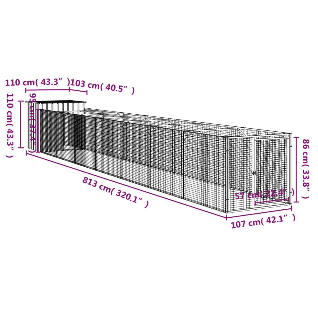 Casota p/ cães c/ parque 110x813x110 cm aço galvaniz. antracite