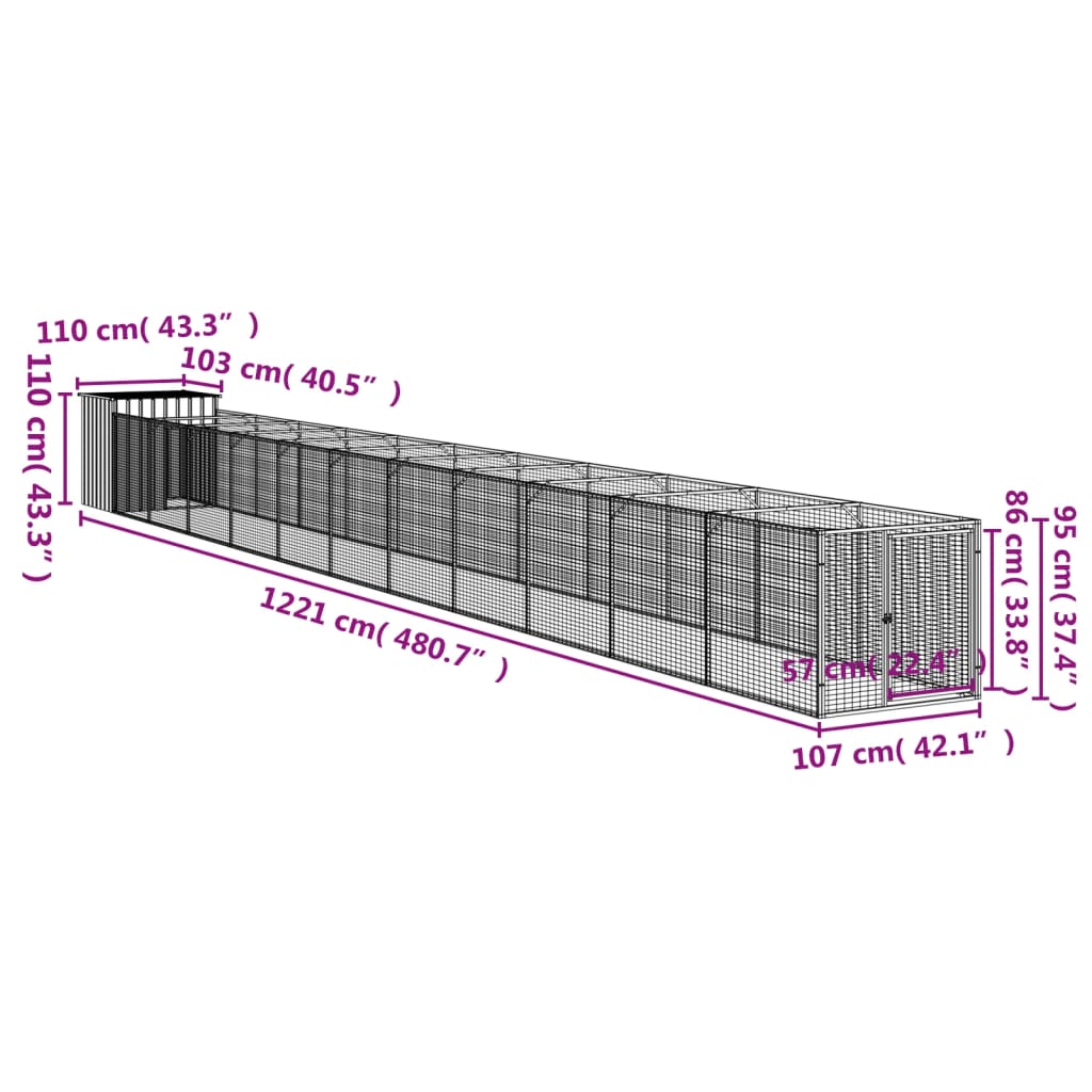 Casota p/ cães c/ parque 110x1221x110cm aço galvaniz. antracite