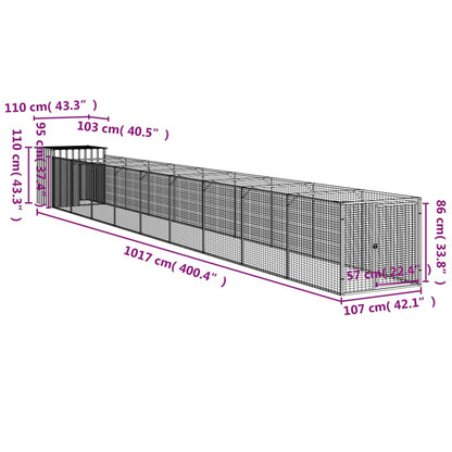 Casota p/cães c/parque 110x1017x110cm aço galvaniz. cinza-claro