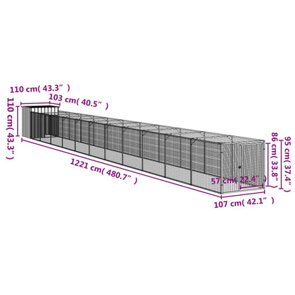 Casota cães c/ parque 110x1221x110 cm aço galvaniz. cinza-claro