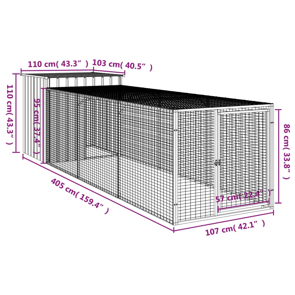 Galinheiro com anexo 110x405x110 cm aço galvanizado antracite