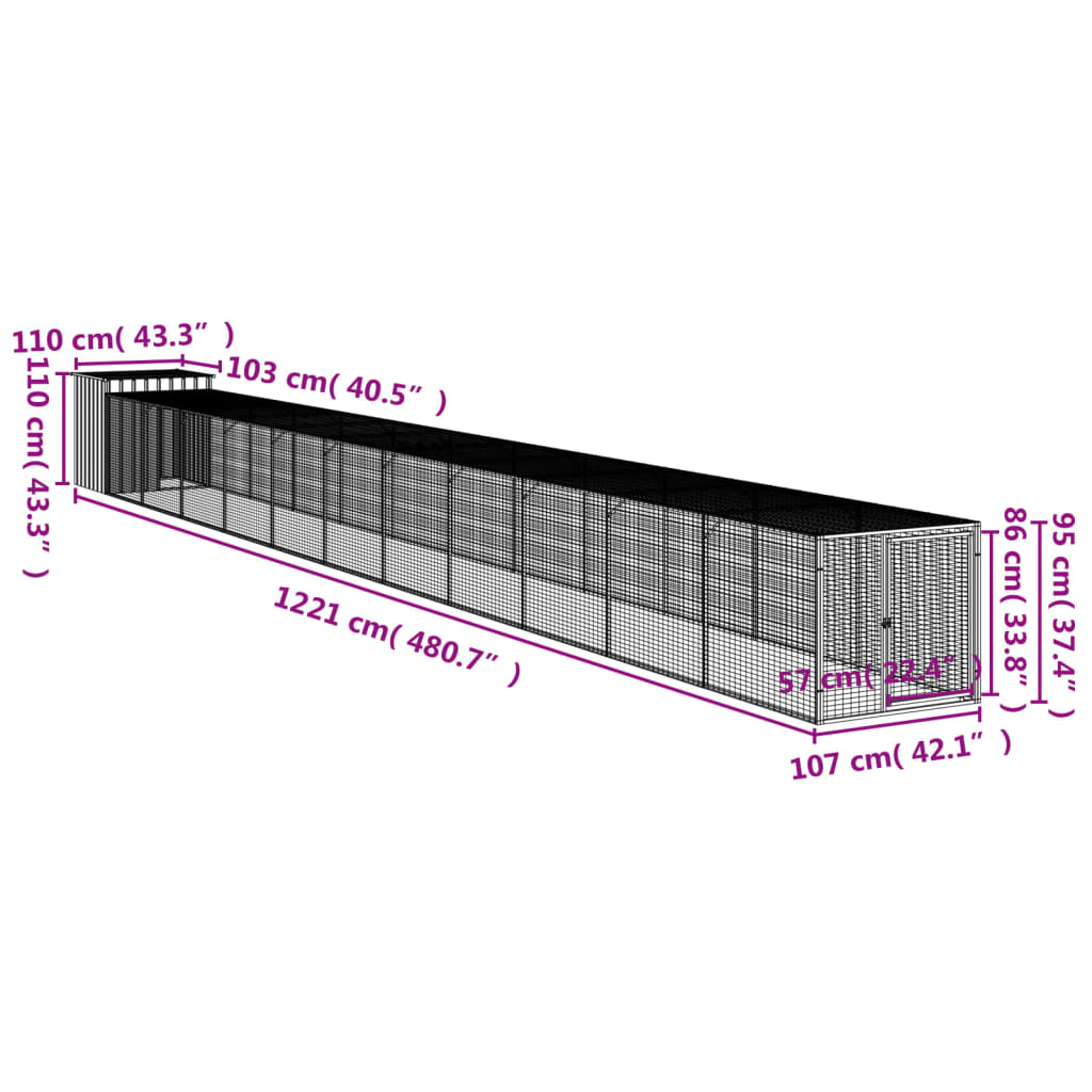 Galinheiro com anexo 110x1221x110 cm aço galvanizado antracite