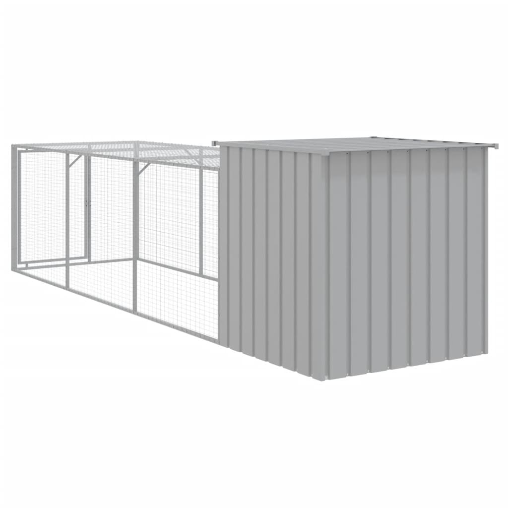 Galinheiro com anexo 110x405x110 cm aço galvanizado cinza-claro