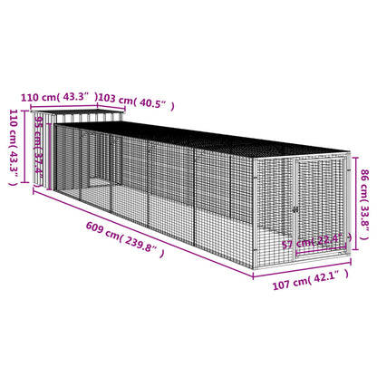 Galinheiro com anexo 110x609x110 cm aço galvanizado cinza-claro