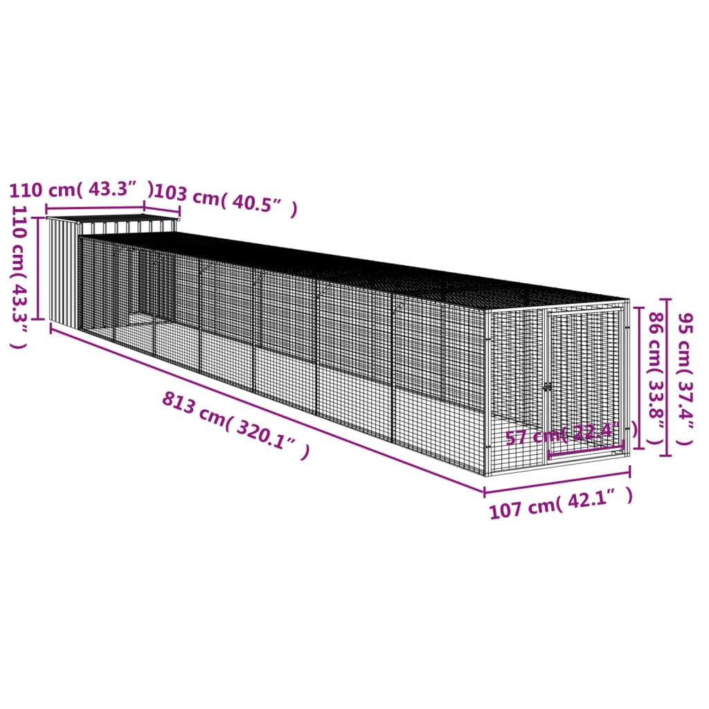 Galinheiro com anexo 110x813x110 cm aço galvanizado cinza-claro