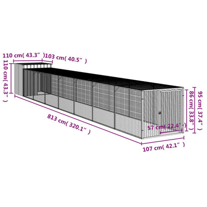 Galinheiro com anexo 110x813x110 cm aço galvanizado cinza-claro