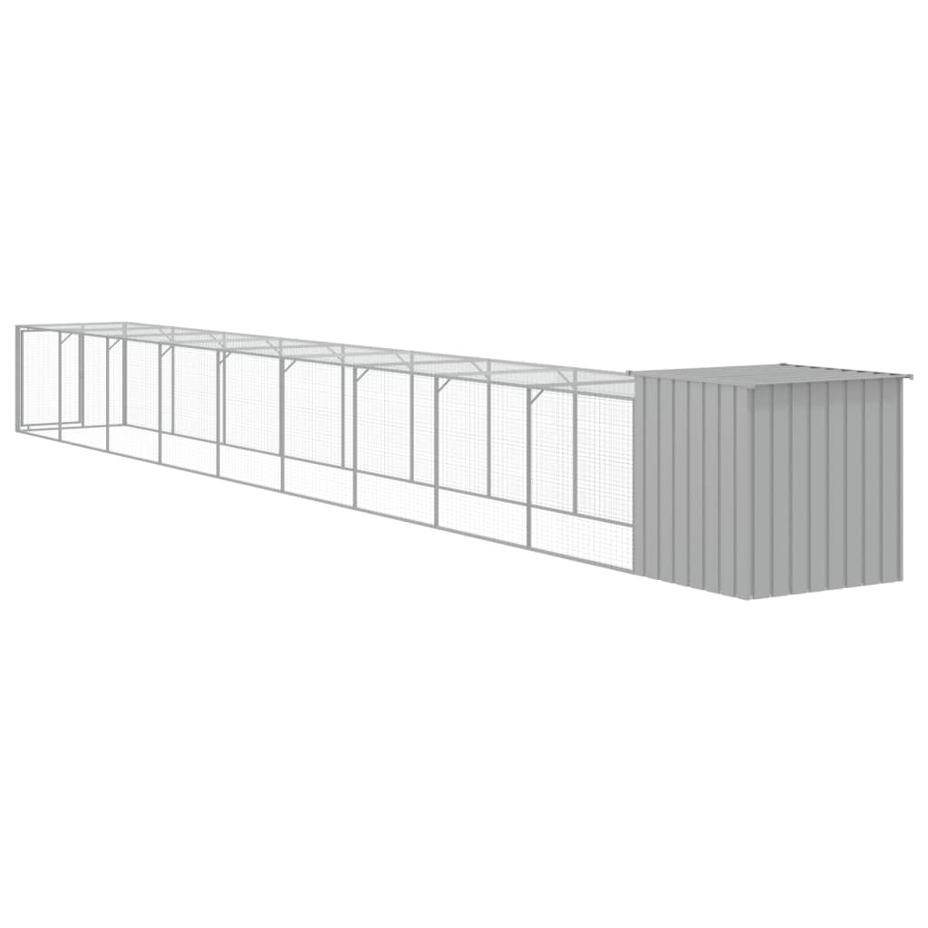 Galinheiro com anexo 110x1017x110cm aço galvanizado cinza-claro