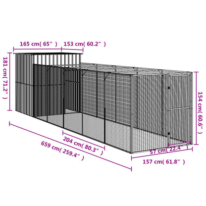 Casota p/ cães c/ parque 165x659x181 cm aço galvaniz. antracite