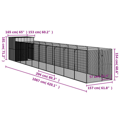 Casota p/ cães c/ parque 165x1067x181cm aço galvaniz. antracite