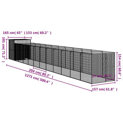 Casota p/ cães c/ parque 165x1271x181cm aço galvaniz. antracite