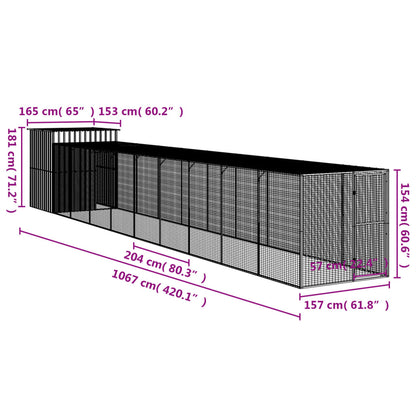 Galinheiro com anexo 165x1067x181 cm aço galvanizado antracite