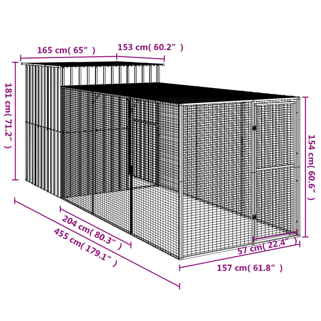 Galinheiro com anexo 165x455x181 cm aço galvanizado antracite