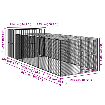 Casota p/ cães c/ parque 214x661x181 cm aço galvaniz. antracite