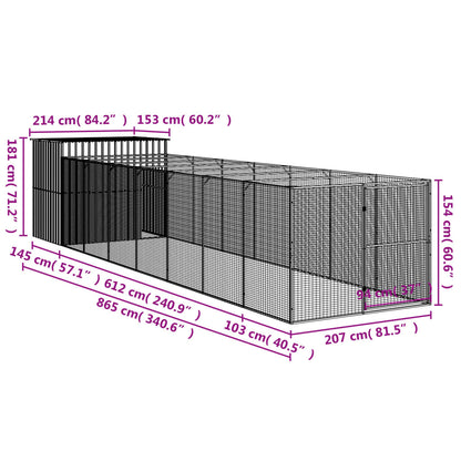 Casota p/ cães c/ parque 214x865x181 cm aço galvaniz. antracite