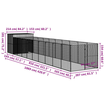 Casota p/ cães c/ parque 214x1069x181cm aço galvaniz. antracite