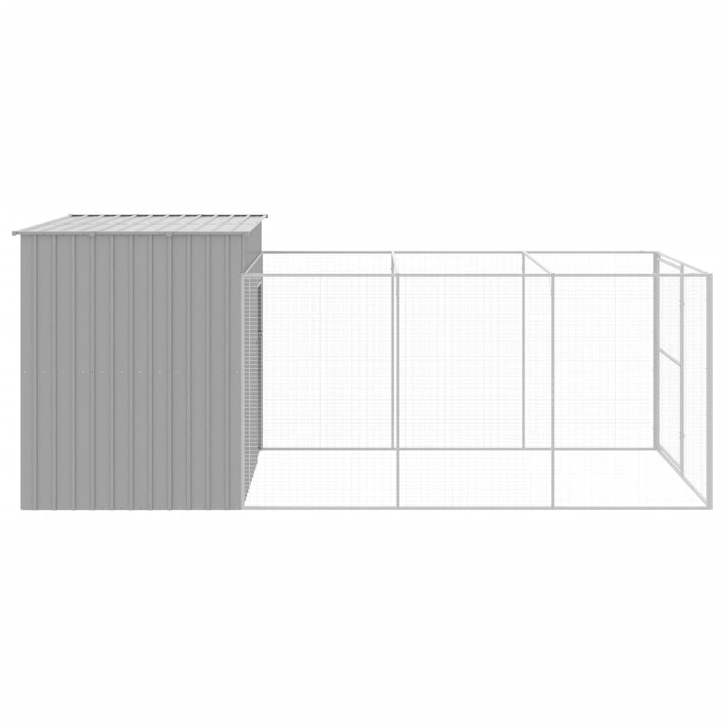 Casota cães c/ parque 214x457x181 cm aço galvaniz. cinza-claro