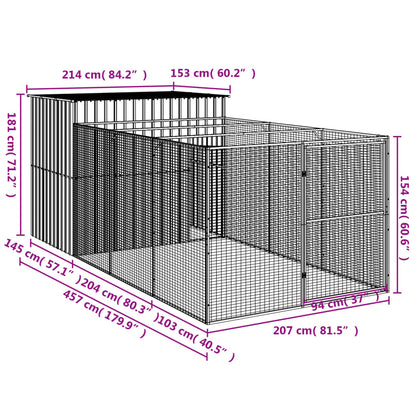 Casota cães c/ parque 214x457x181 cm aço galvaniz. cinza-claro