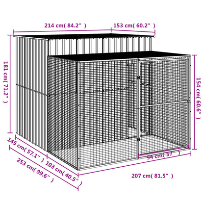 Casota p/ cães c/ parque 214x253x181 cm aço galvaniz. antracite