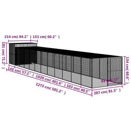 Casota p/ cães c/ parque 214x1273x181cm aço galvaniz. antracite